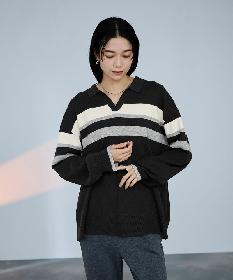 [期間限定knit]milli de l'air  配色ポロニット レディース商品画像-1