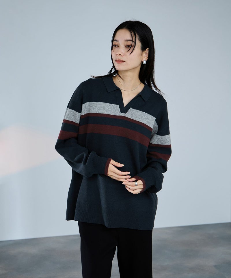 [期間限定knit]milli de l'air  配色ポロニット レディース商品画像-2