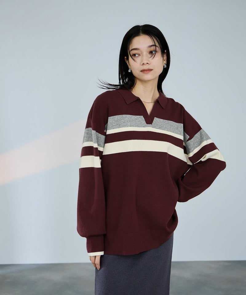 [期間限定knit]milli de l'air  配色ポロニット レディース商品画像-3