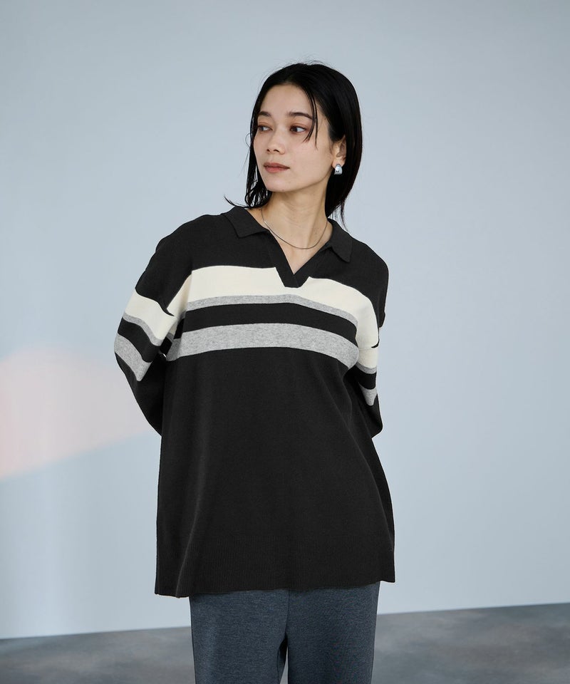 [期間限定knit]milli de l'air  配色ポロニット レディース商品画像-4