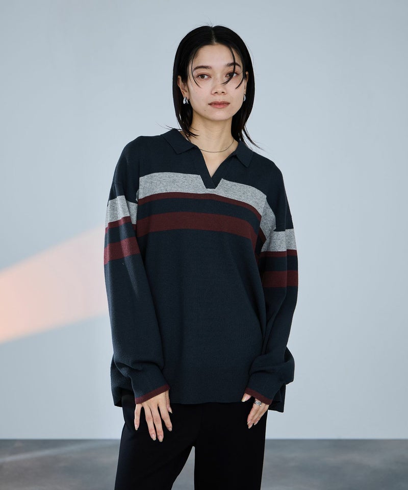 [期間限定knit]milli de l'air  配色ポロニット レディース商品画像-6