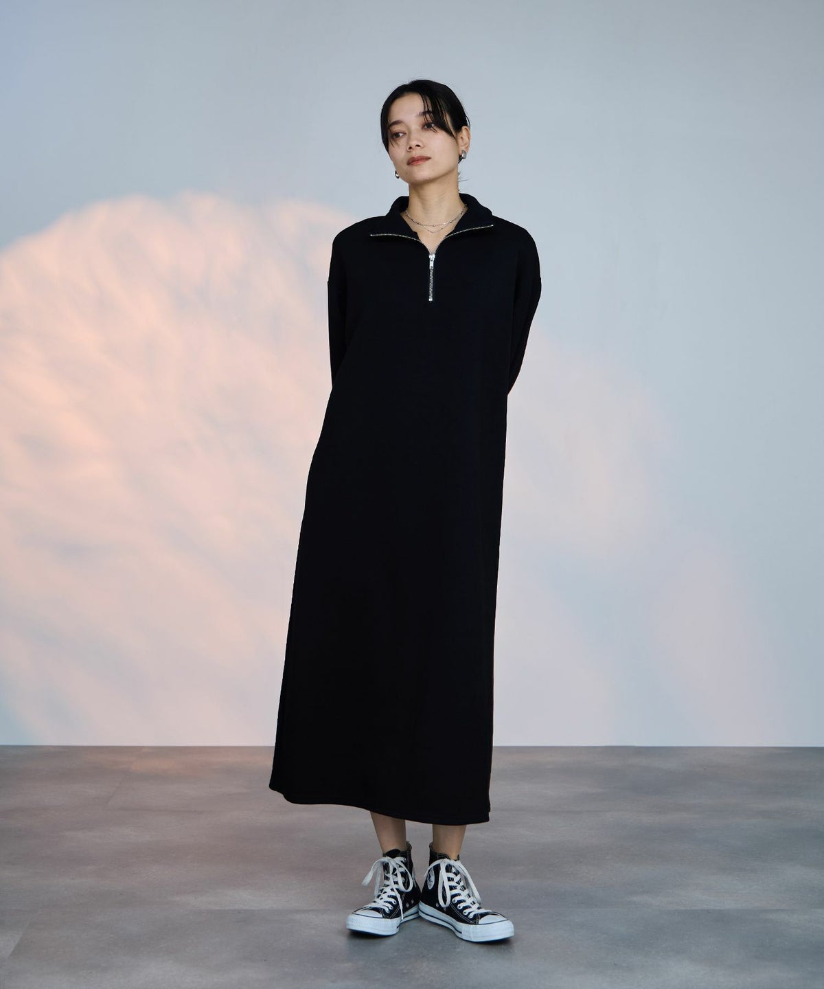 milli de l'air パフィバック ダンボールニット ハーフジップワンピース レディース