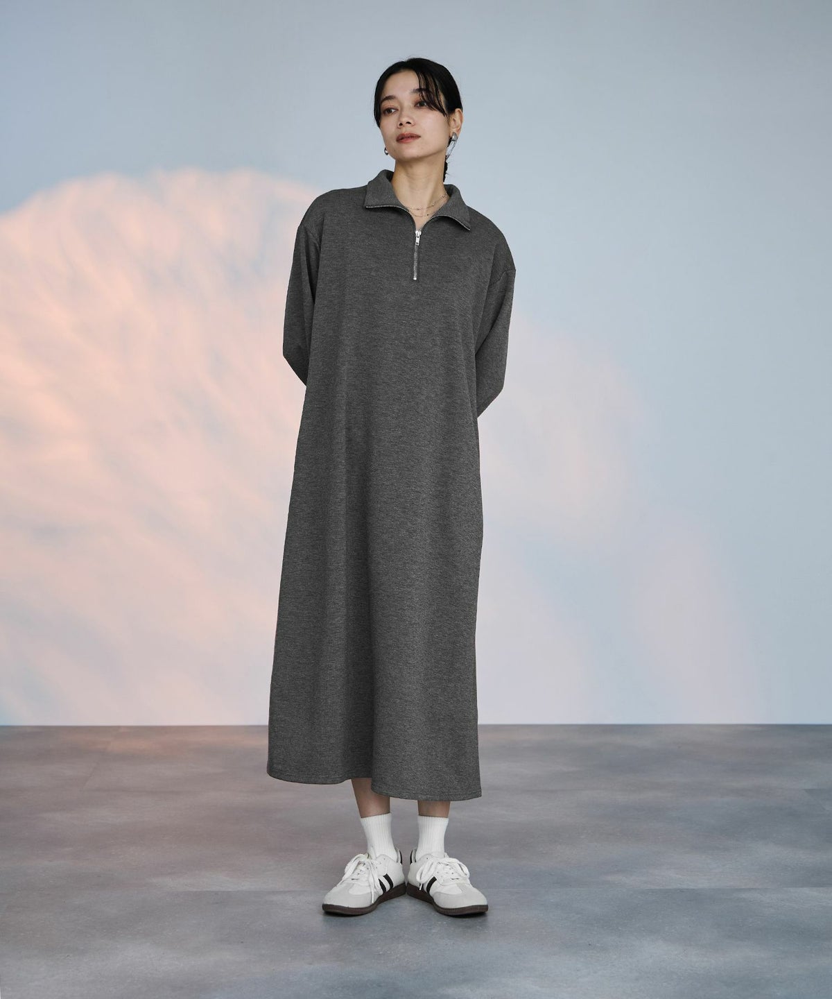 milli de l'air パフィバック ダンボールニット ハーフジップワンピース レディース