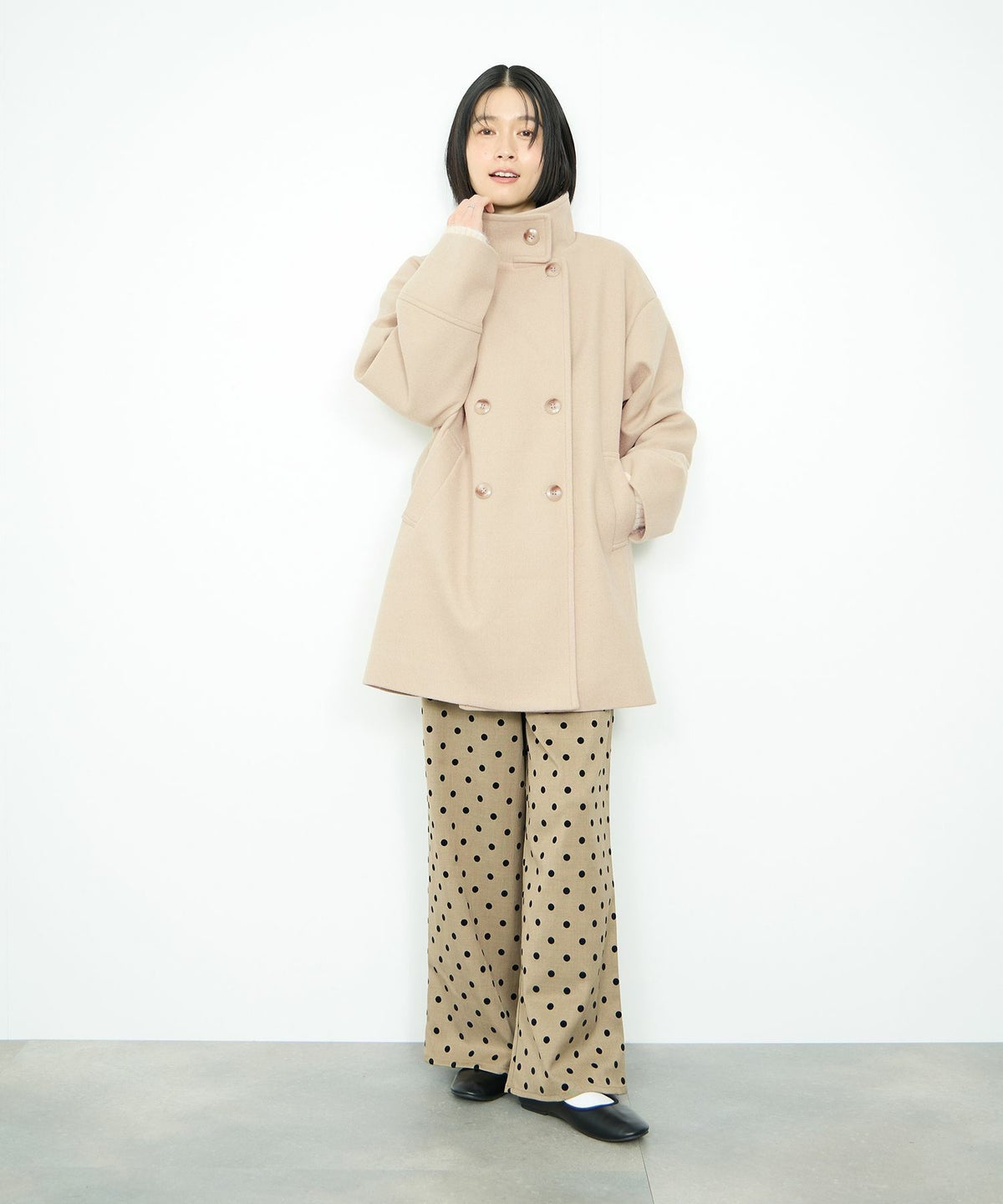 Idnes スタンドカラーミドルコート レディース