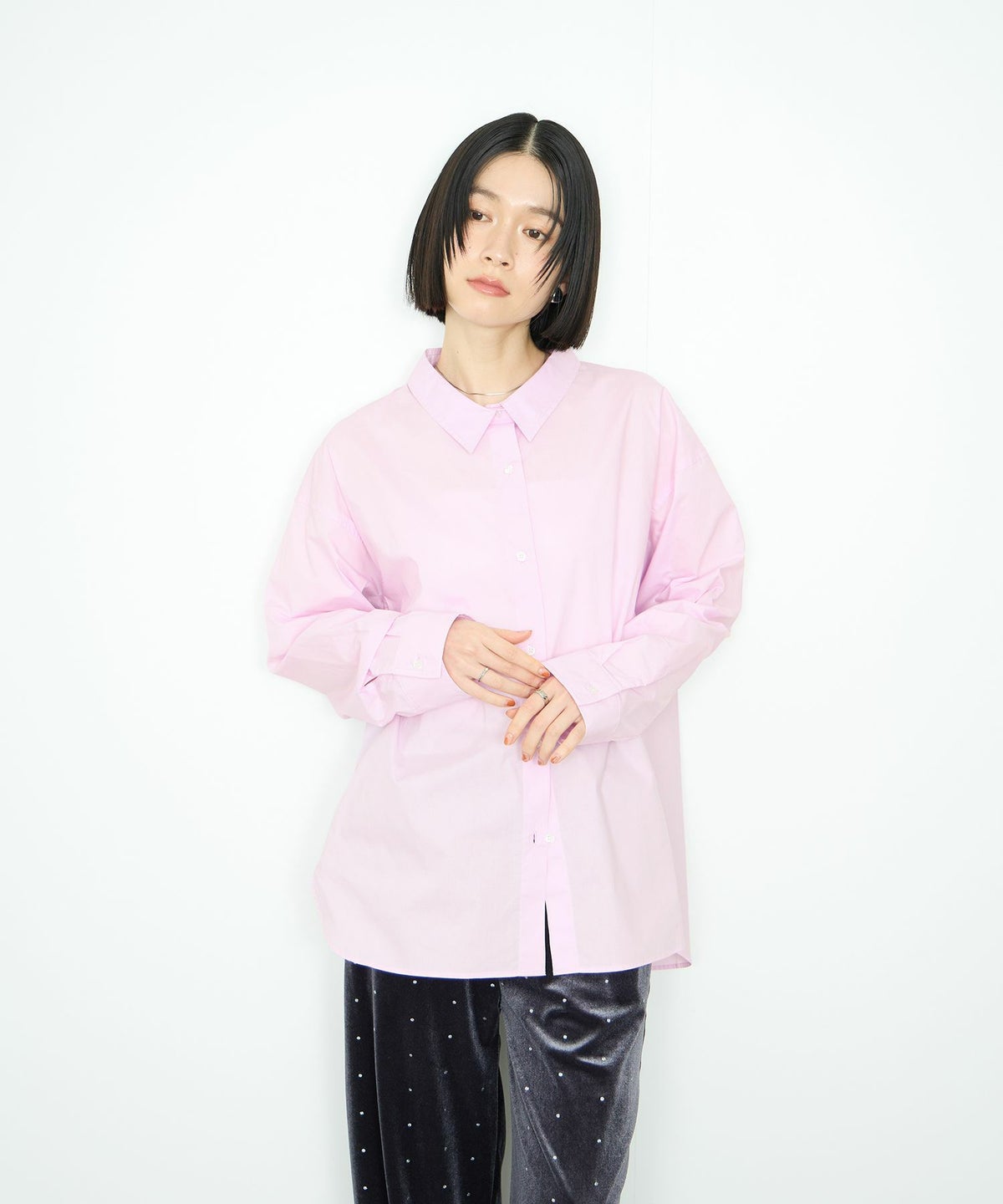 Idnes レギュラーカラーオーバーサイズシャツ レディース