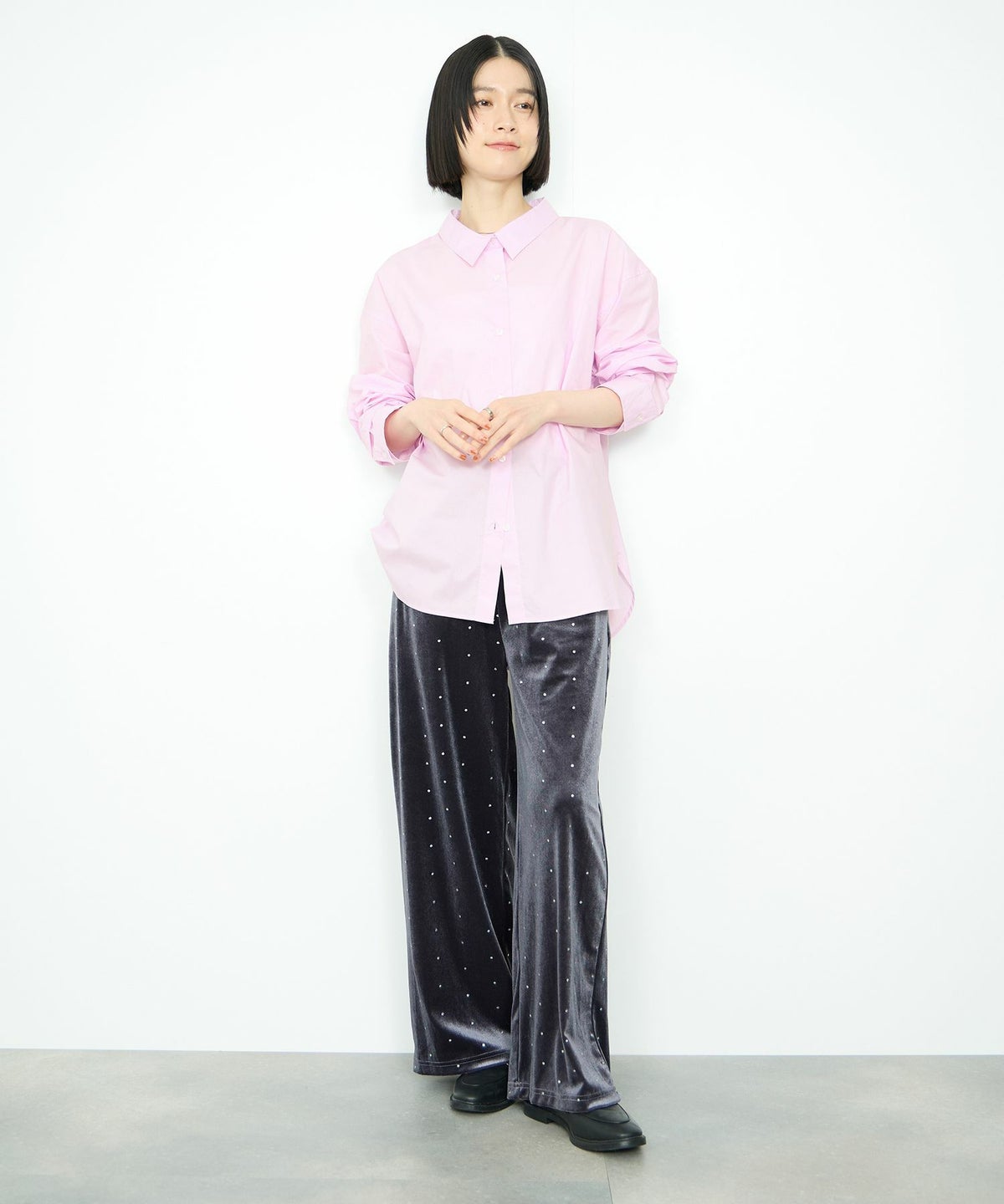 Idnes レギュラーカラーオーバーサイズシャツ レディース