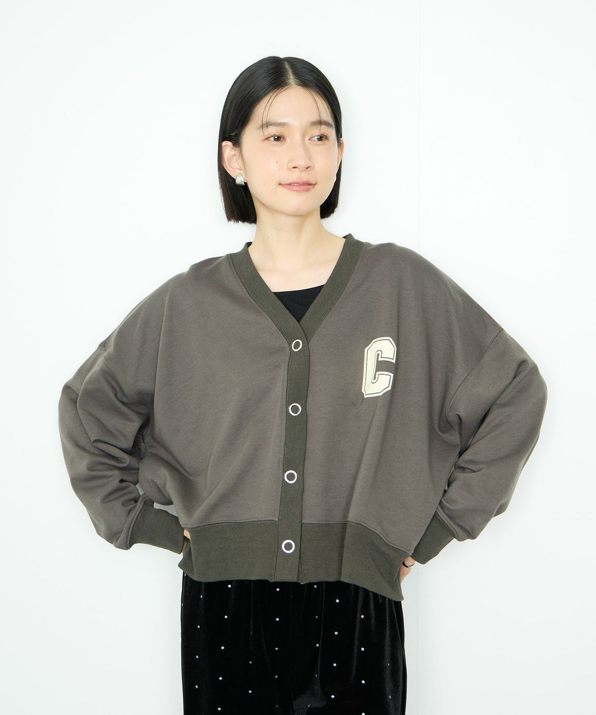 Idnes ロゴスウェットカーディガン レディース