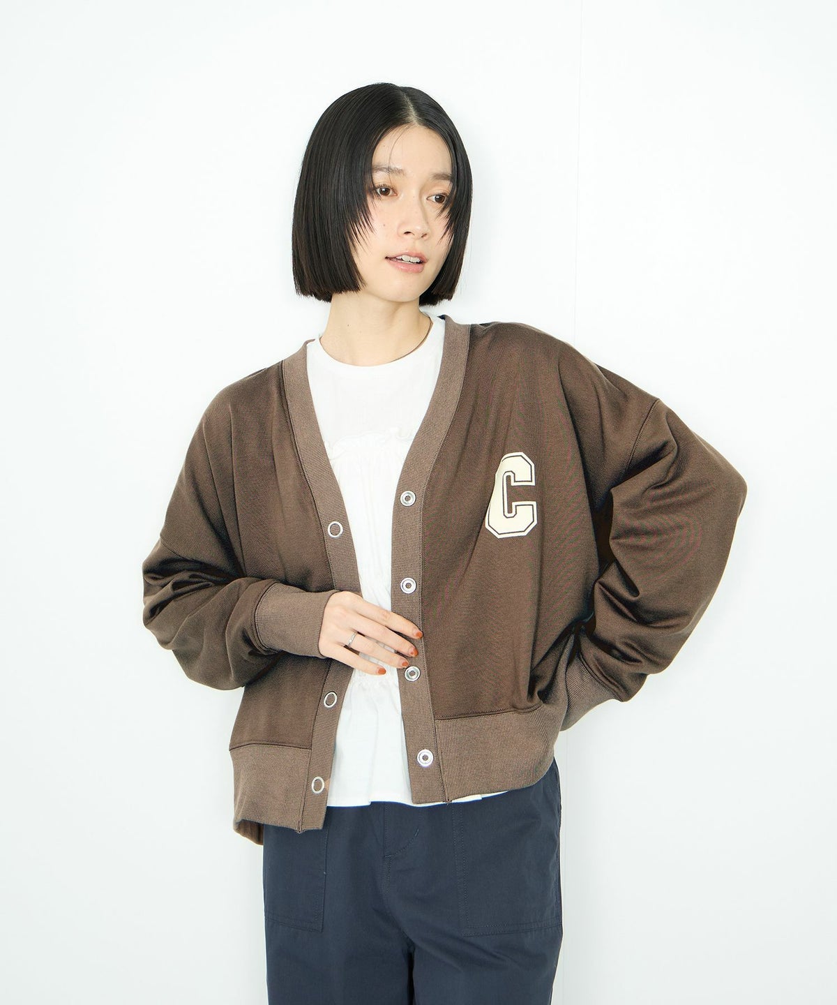 Idnes ロゴスウェットカーディガン レディース