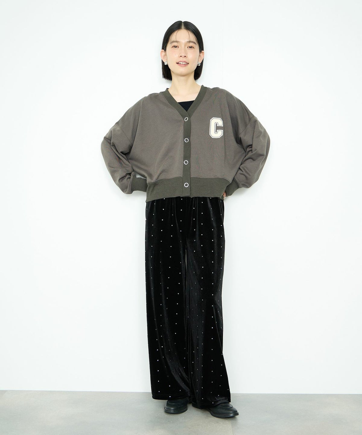 Idnes ロゴスウェットカーディガン レディース