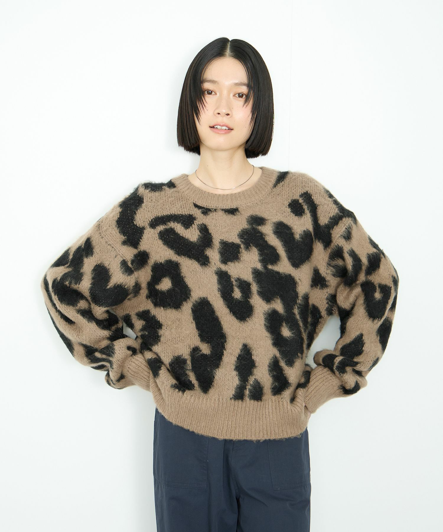 Idnes レオパードニットプルオーバー レディース