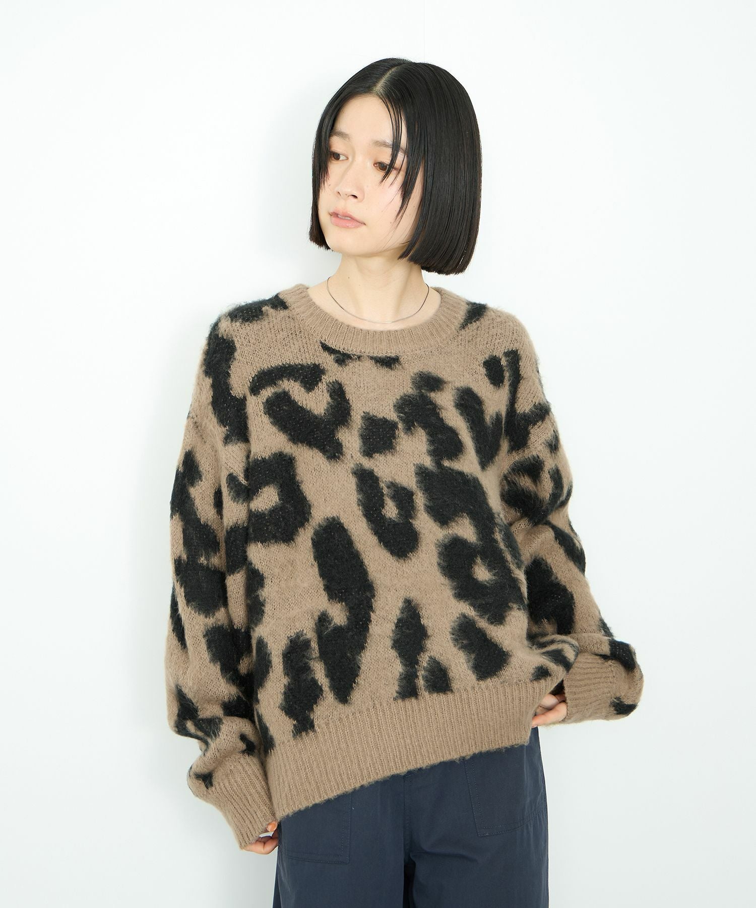 バレンシアガ アニマル柄 レオパード ニット セーター Vネック XS 茶 BALENCIAGA - バレンシアガ アニマル柄 レオパード ニット セーター V