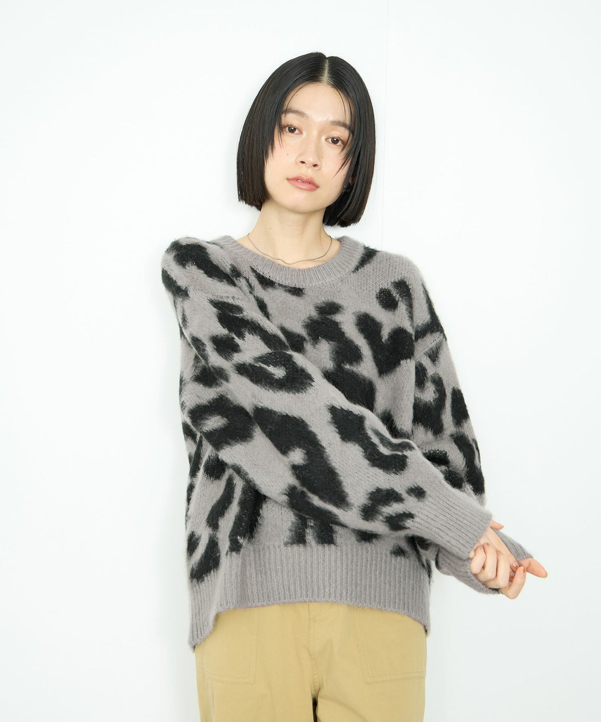  Idnes レオパードニットプルオーバー レディース