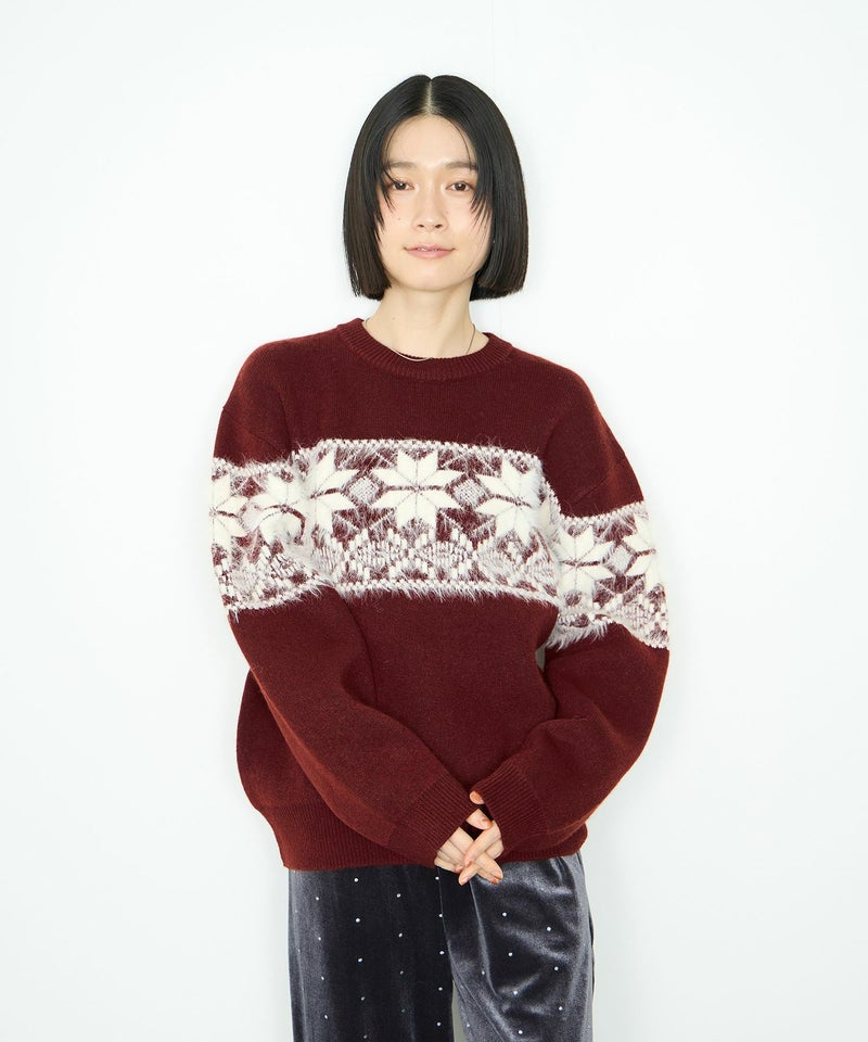 [期間限定knit]Idnes  雪柄シャギーニット レディース商品画像-1