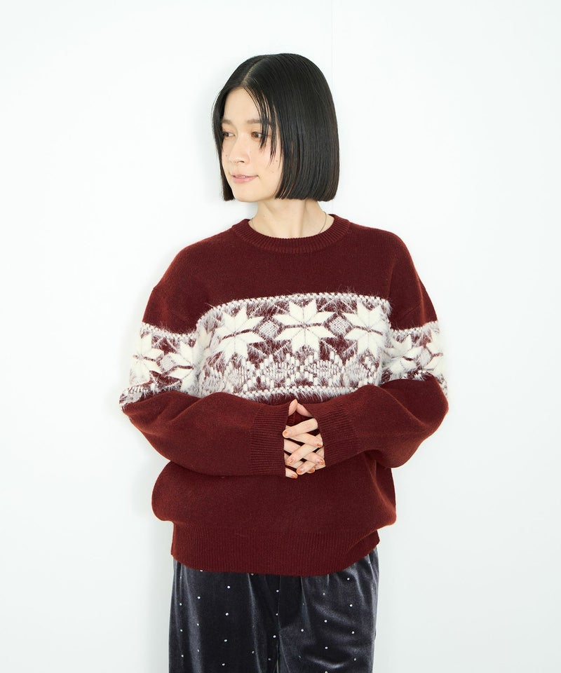 [期間限定knit]Idnes  雪柄シャギーニット レディース商品画像-4