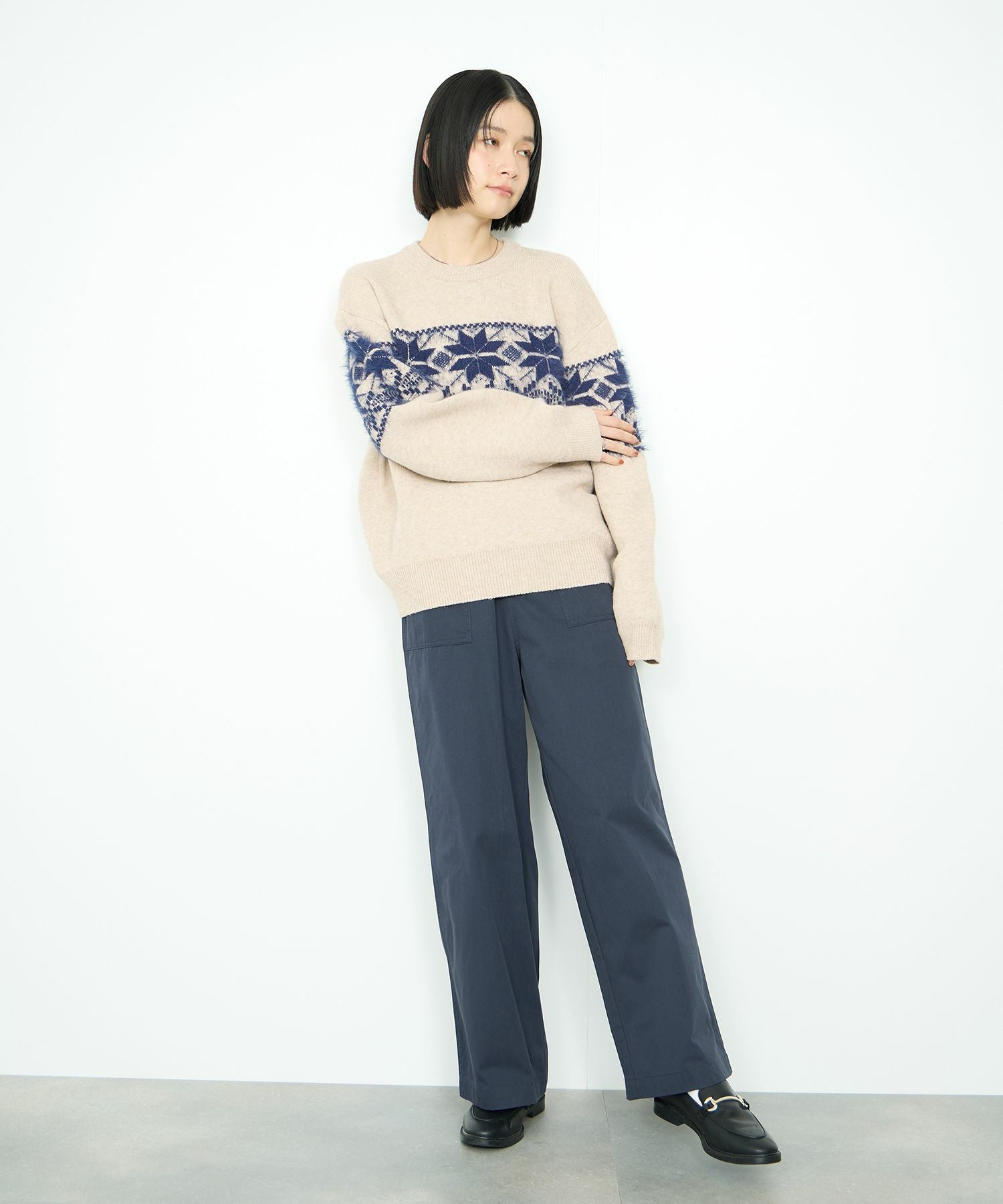 Idnes 雪柄シャギーニット レディース