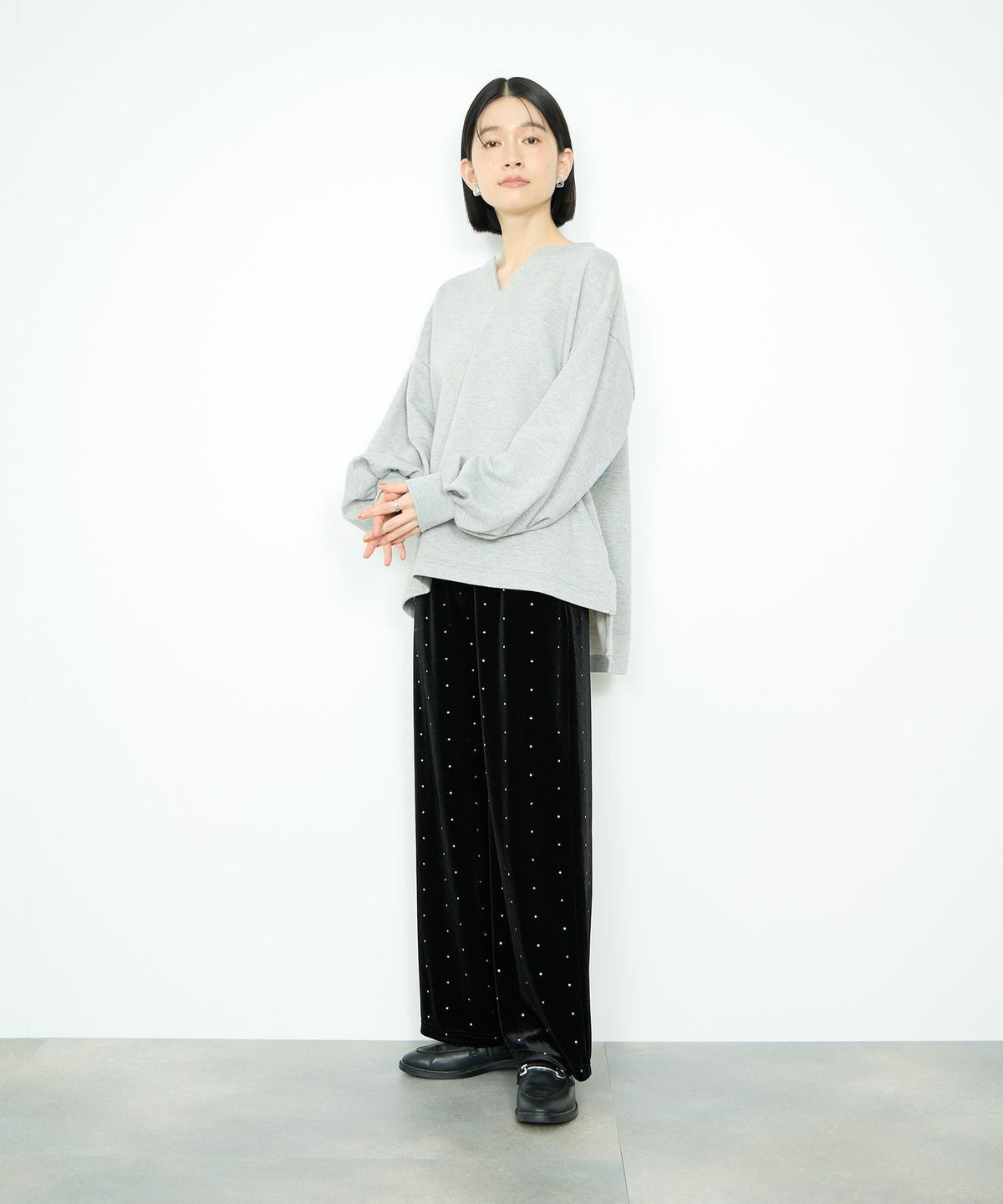 Idnes ベロアドットパンツ レディース