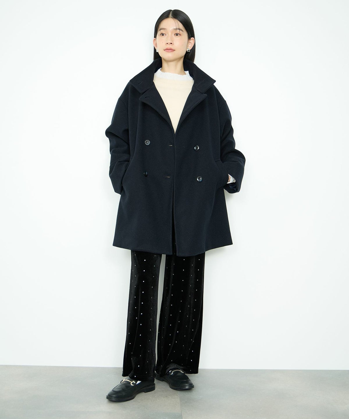 Idnes ベロアドットパンツ レディース