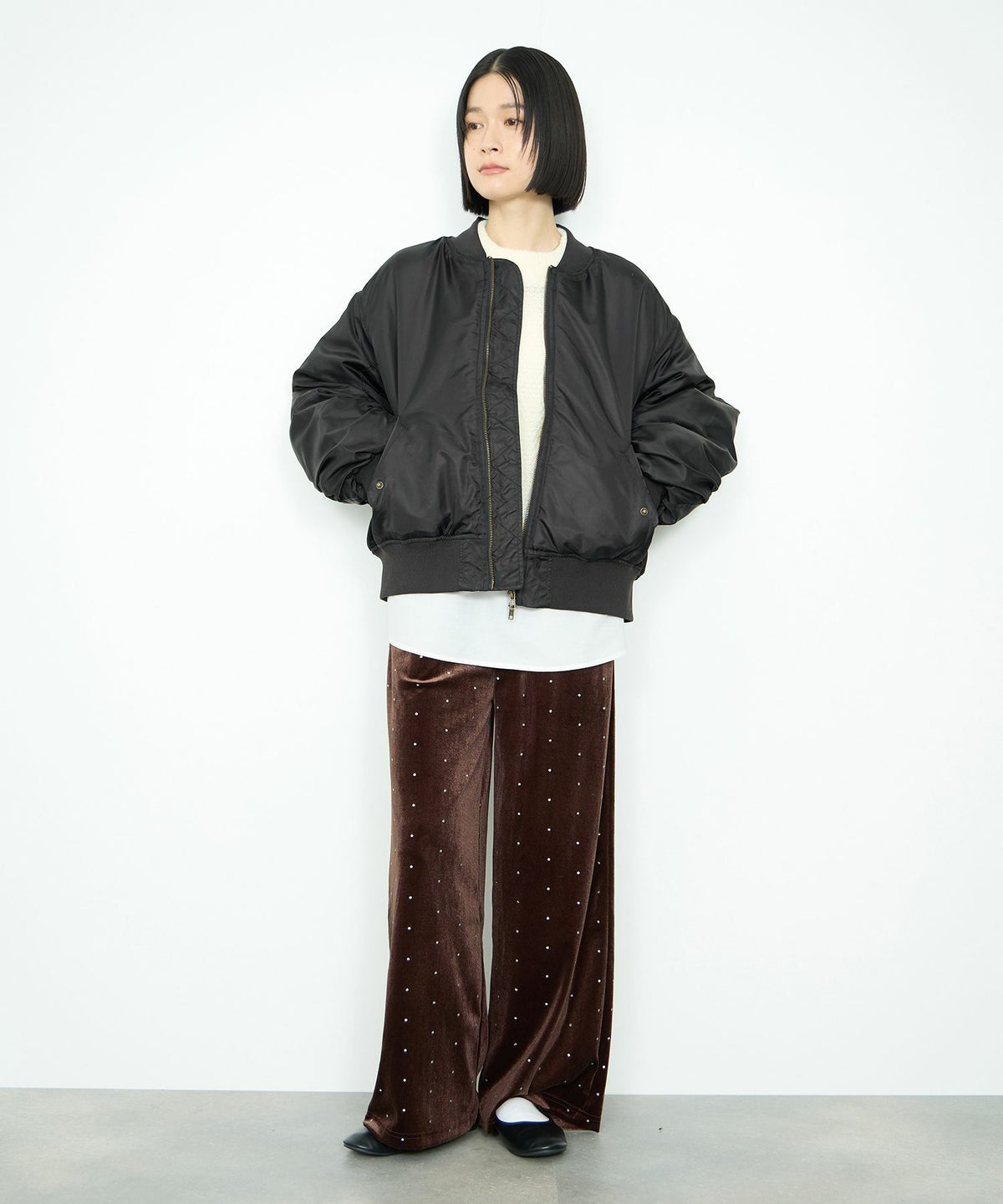 Idnes ベロアドットパンツ レディース