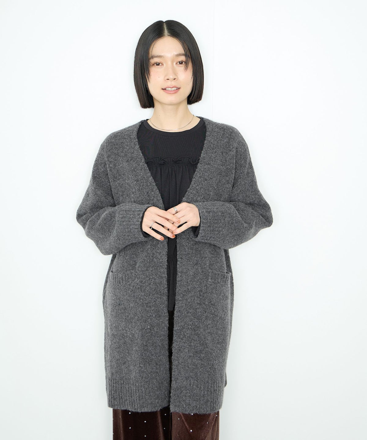 Idnes ロングニットカーディガン レディース