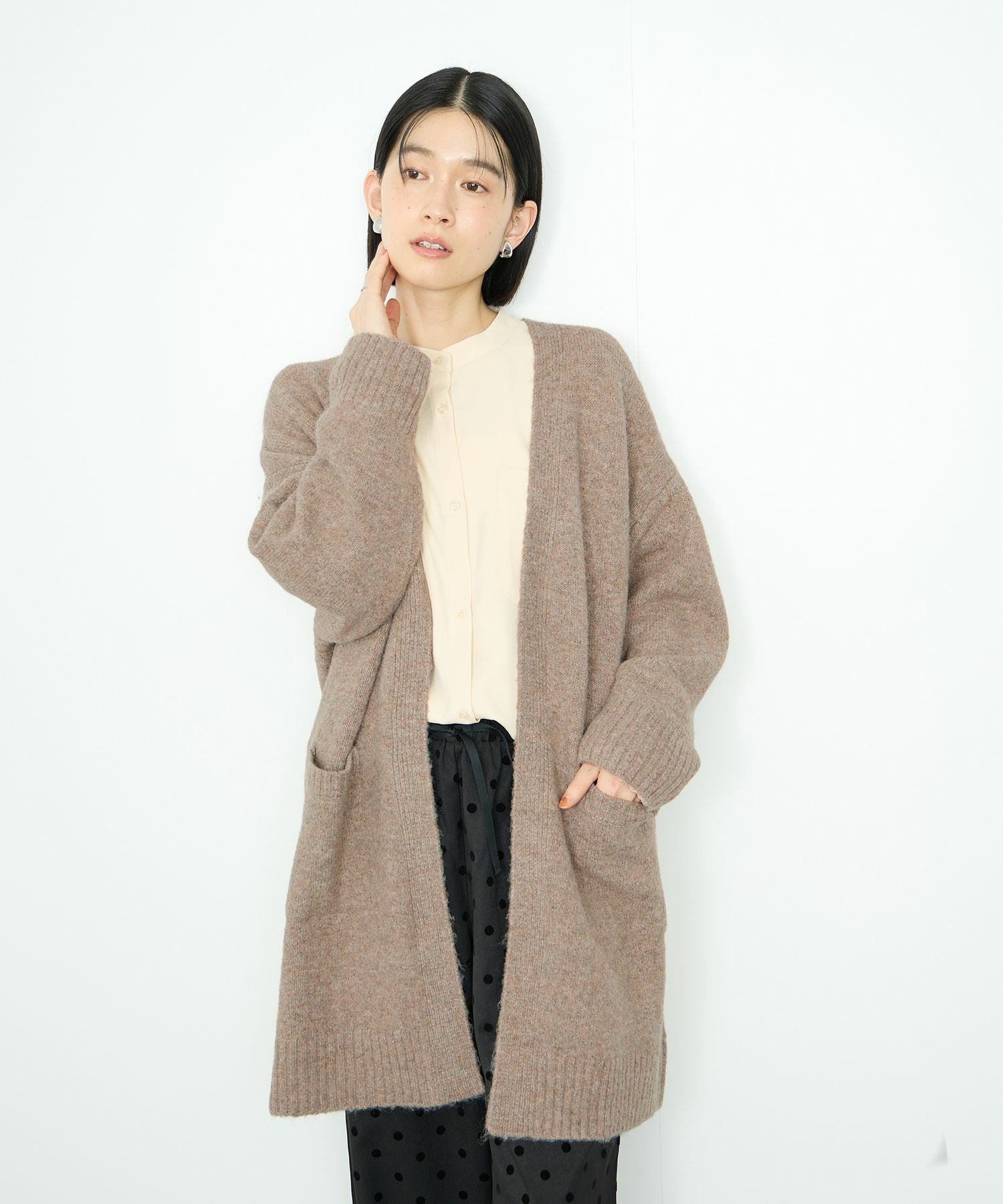 Idnes ロングニットカーディガン レディース