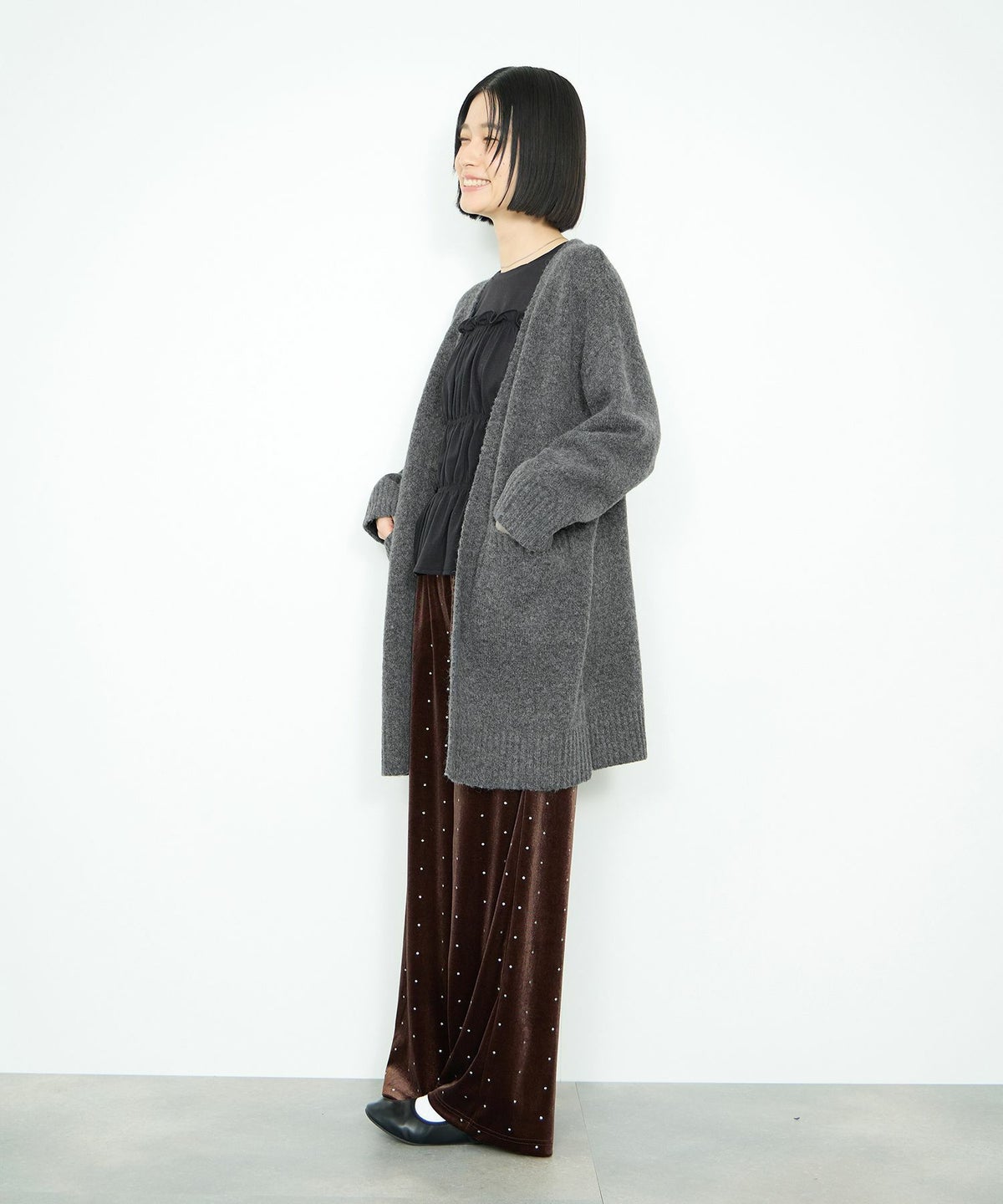 Idnes ロングニットカーディガン レディース