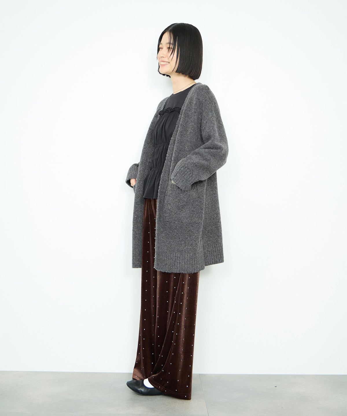 Idnes ロングニットカーディガン レディース