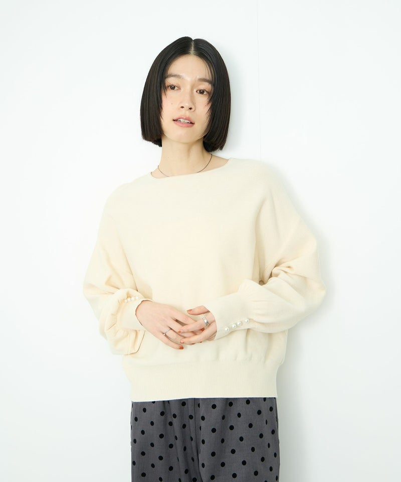 [期間限定knit]Idnes  横リブパールボタンニット レディース商品画像-2