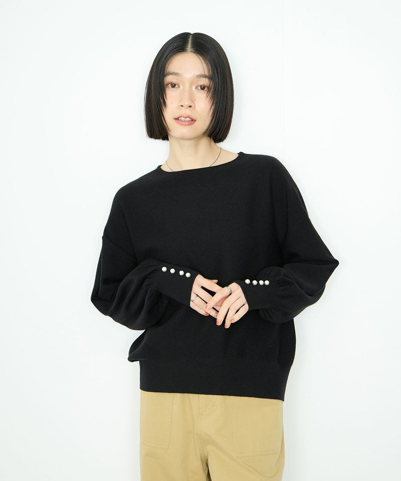 [期間限定knit]Idnes  横リブパールボタンニット レディース商品画像-3