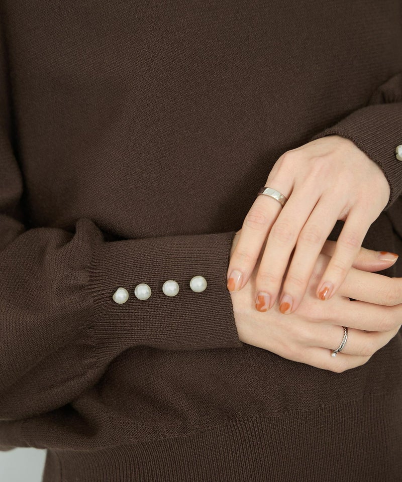 [期間限定knit]Idnes  横リブパールボタンニット レディース商品画像-8