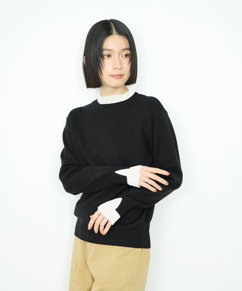 [期間限定knit]Idnes  襟プリーツドッキングニット レディース商品画像-3