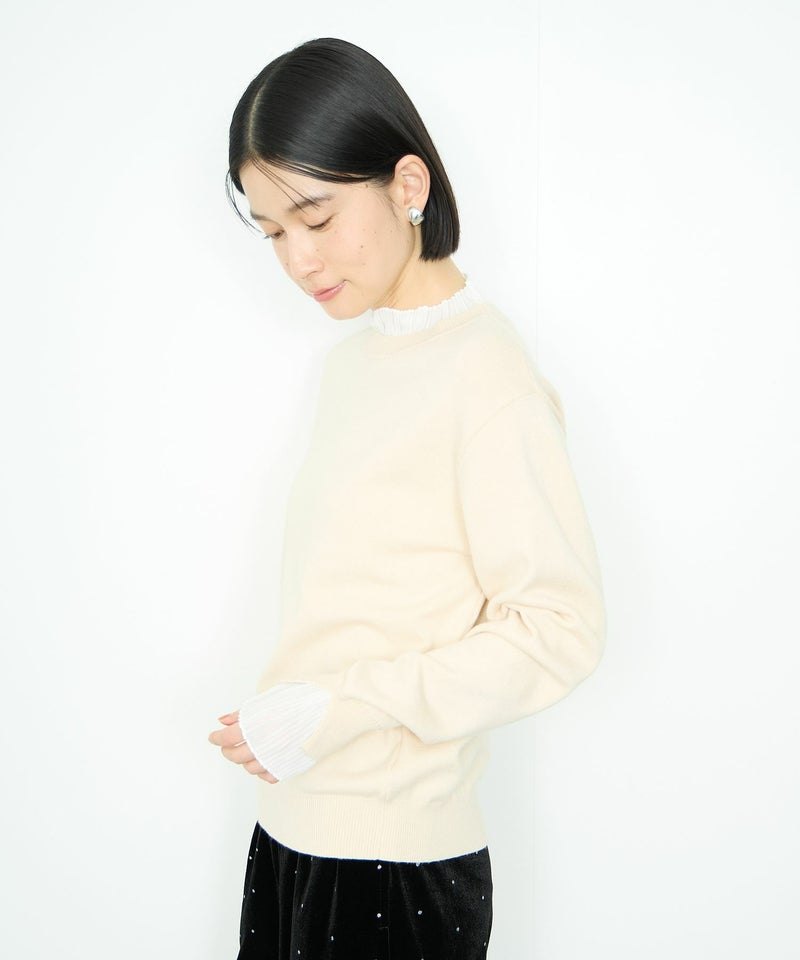 [期間限定knit]Idnes  襟プリーツドッキングニット レディース商品画像-5