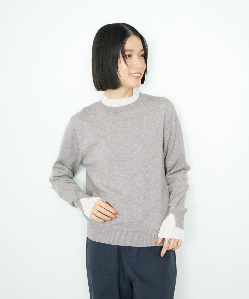 [期間限定knit]Idnes  襟プリーツドッキングニット レディース商品画像-11