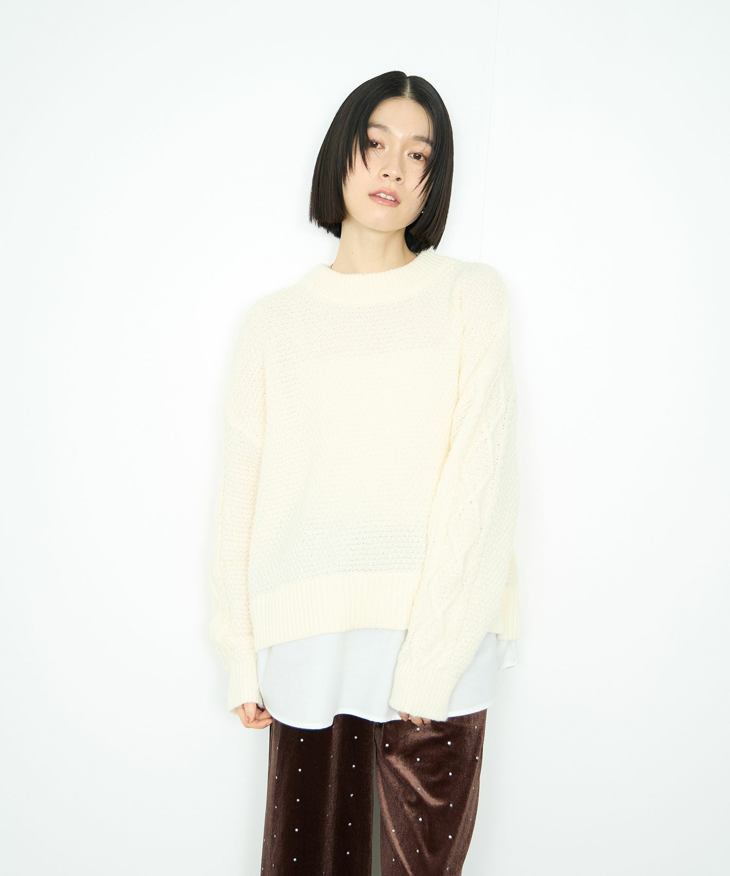 Idnes シャツレイヤードニット レディース