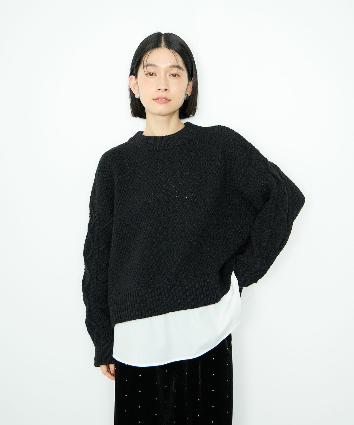 Idnes シャツレイヤードニット レディース