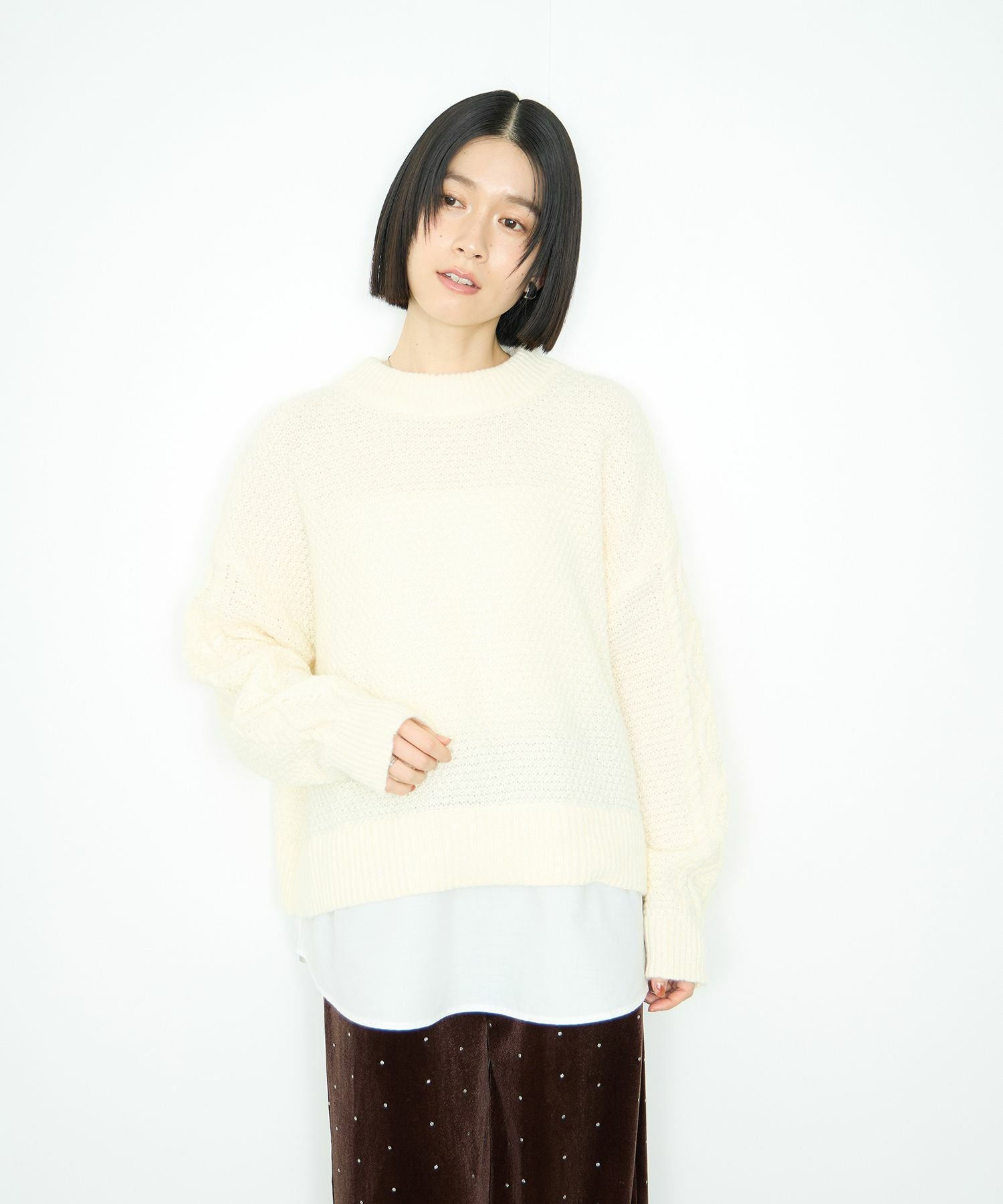 Idnes シャツレイヤードニット レディース