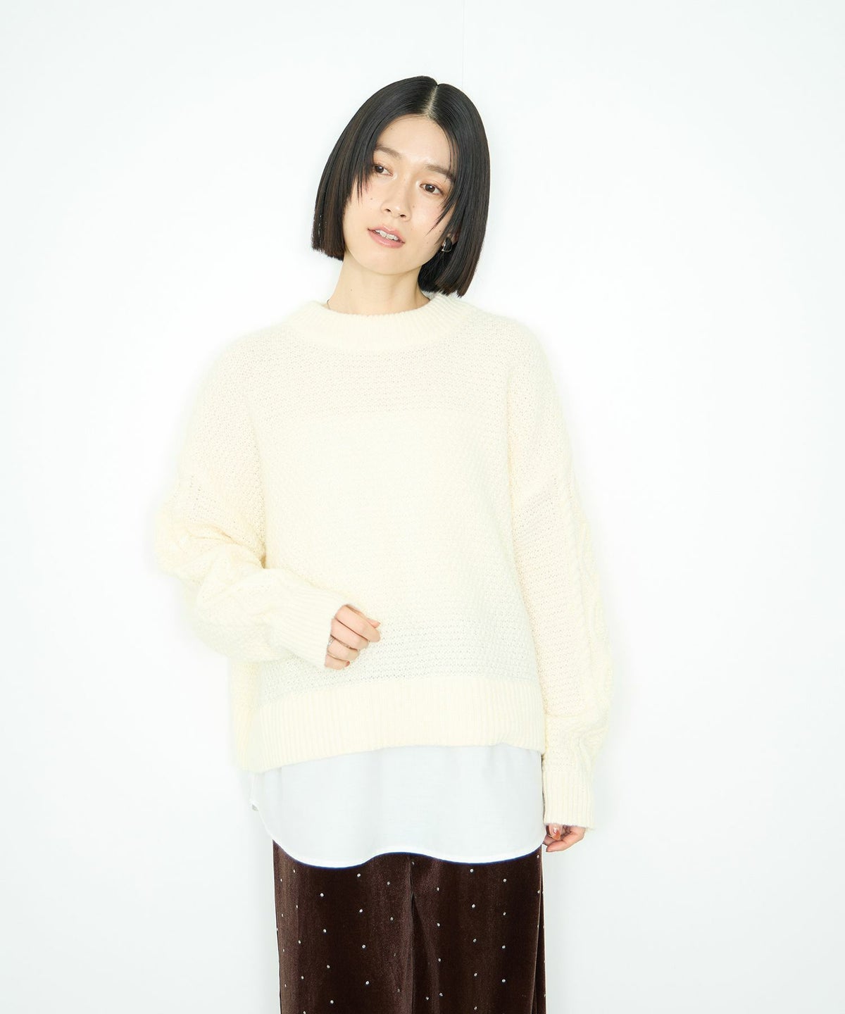  Idnes シャツレイヤードニット レディース