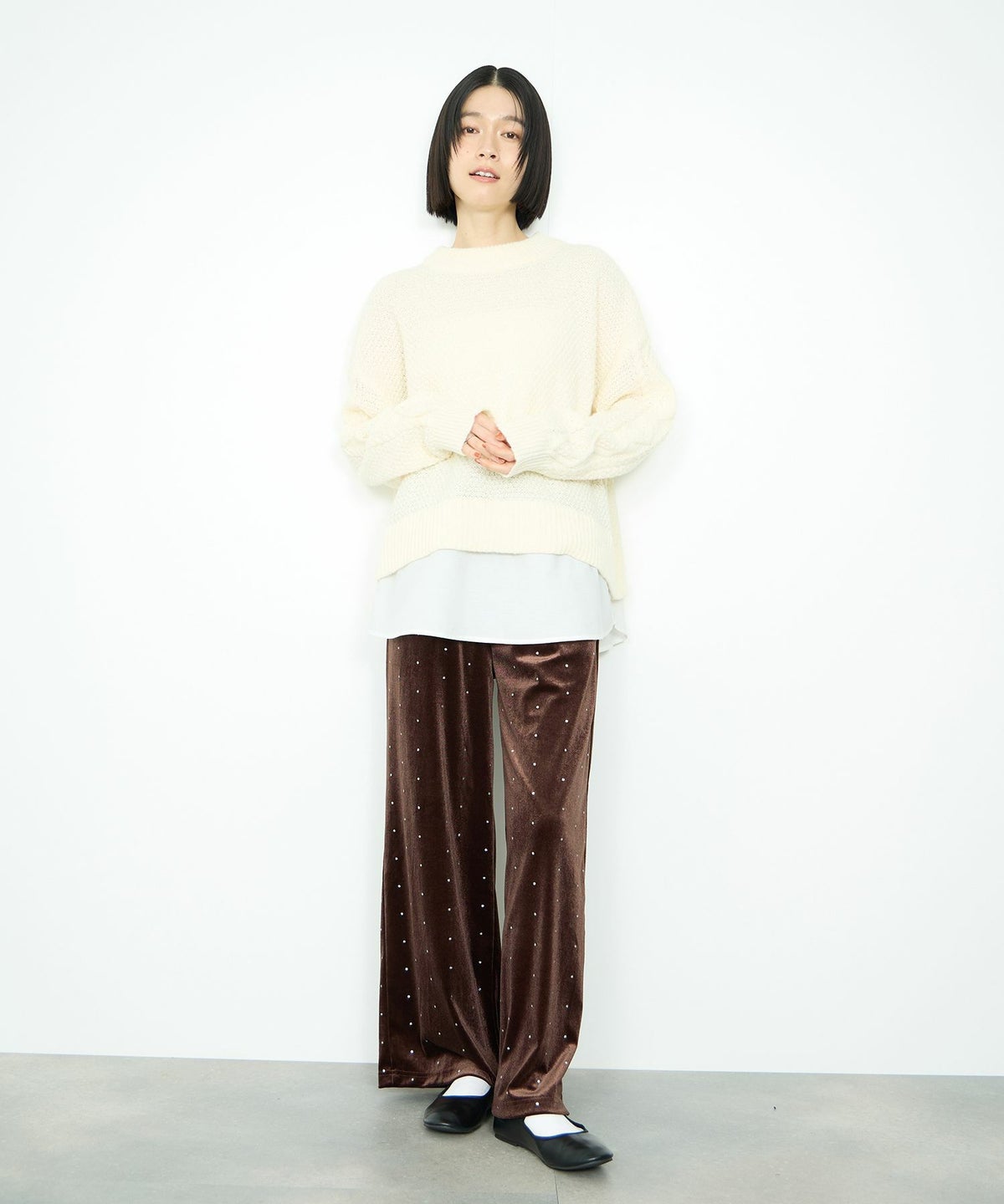  Idnes シャツレイヤードニット レディース