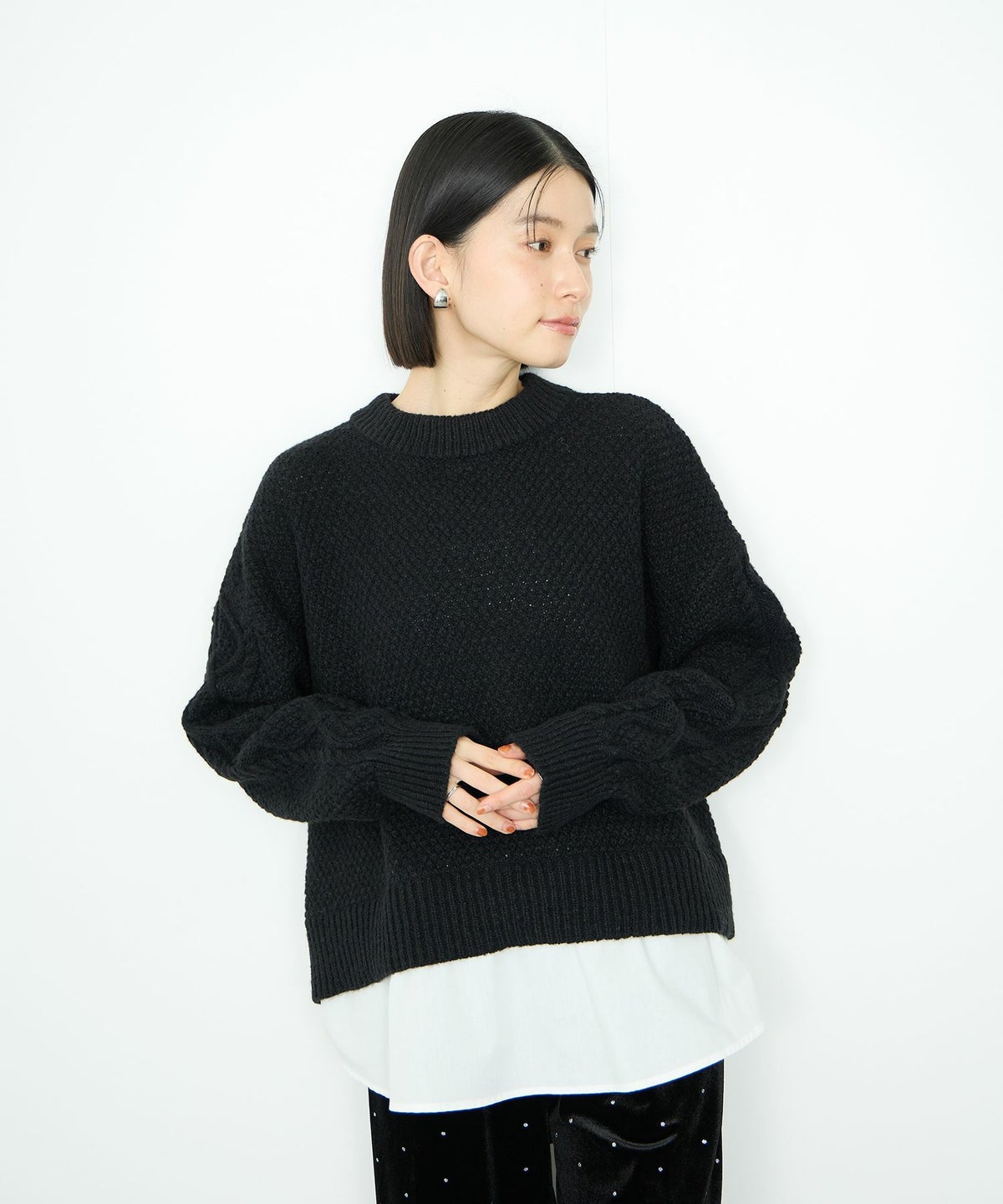  Idnes シャツレイヤードニット レディース