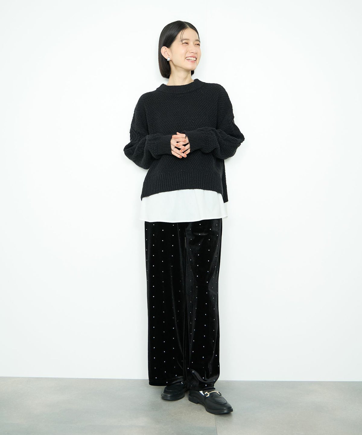  Idnes シャツレイヤードニット レディース