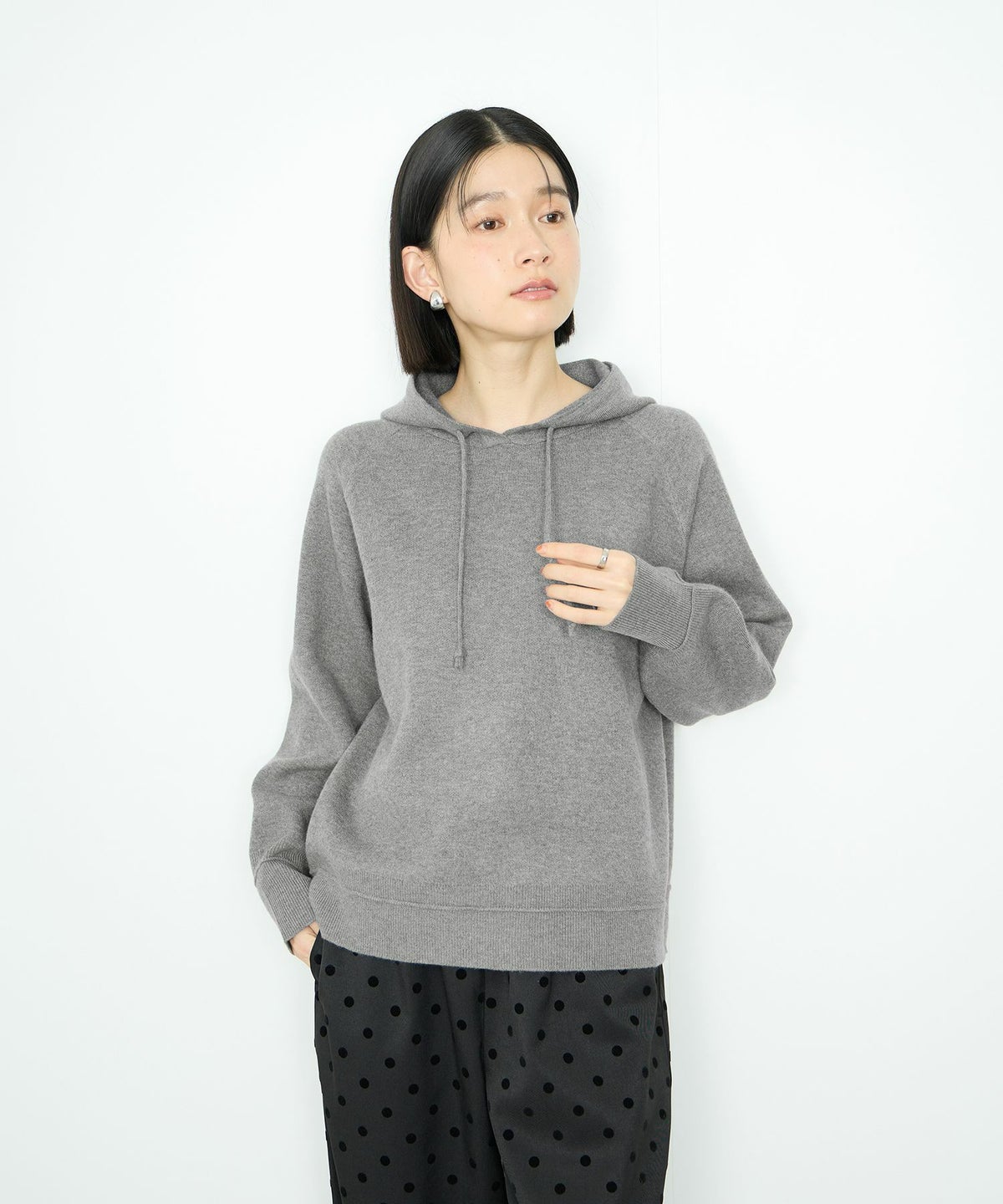 Idnes フードニットパーカー レディース