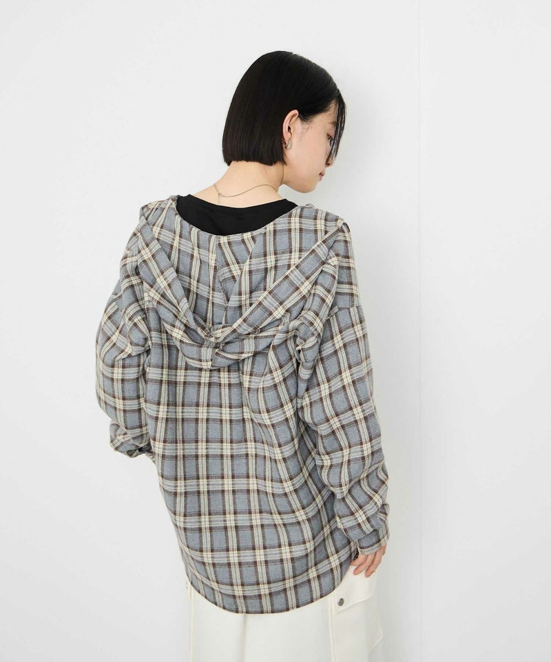 Idnes  フードネルチェックシャツ レディース商品画像-6