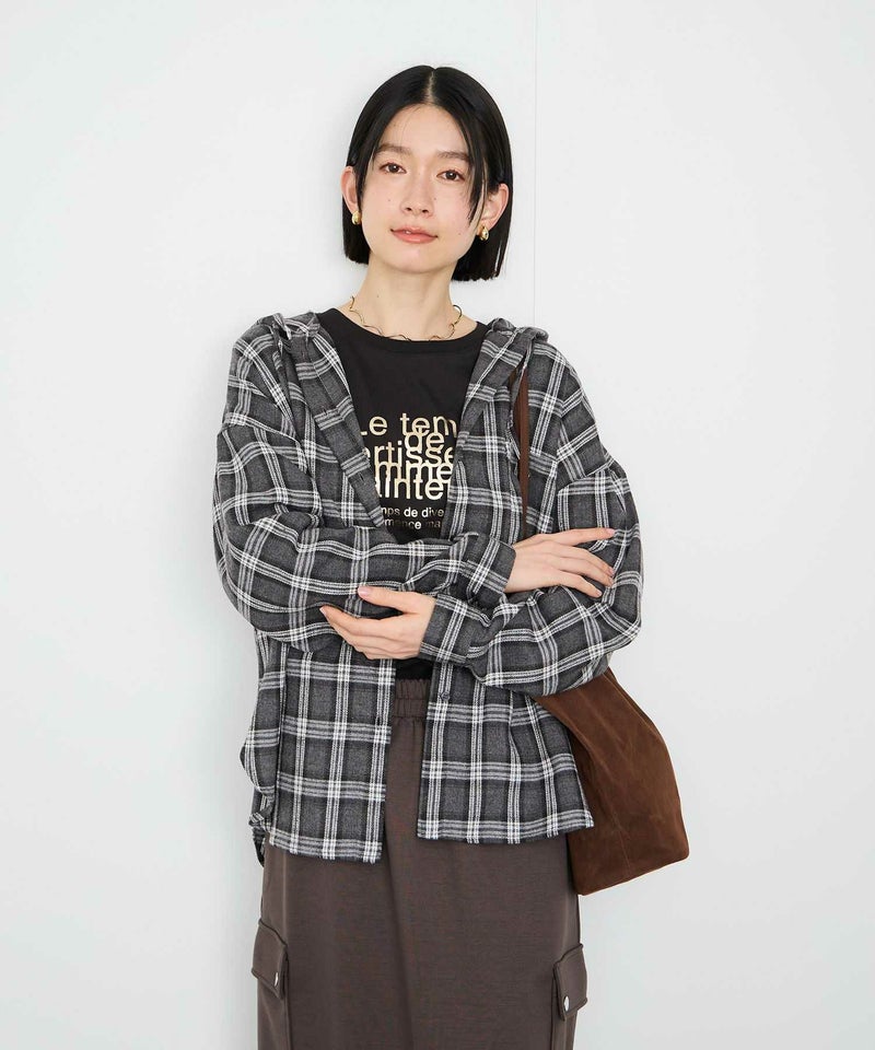 Idnes フードネルチェックシャツ レディース商品画像-12