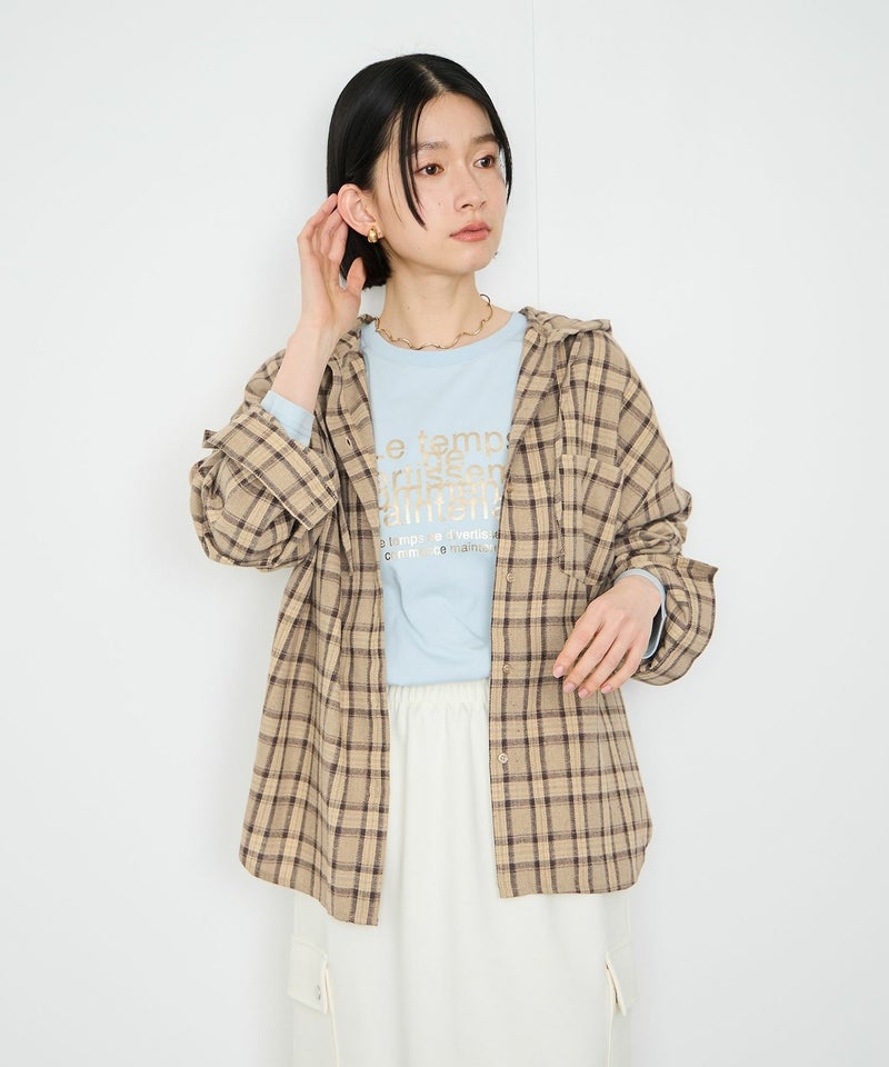 Idnes フードネルチェックシャツ レディース商品画像-15