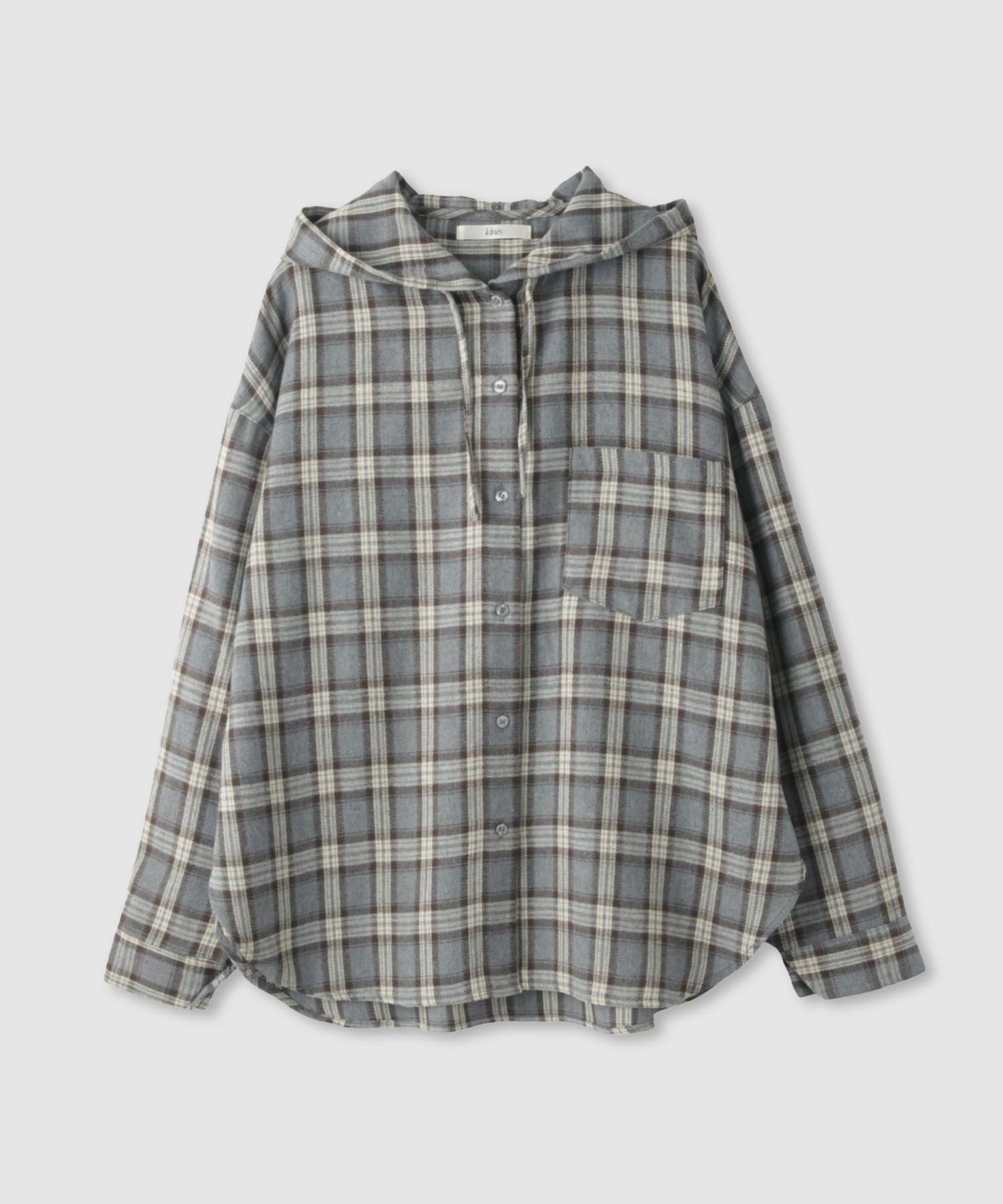 Idnes フードネルチェックシャツ レディース