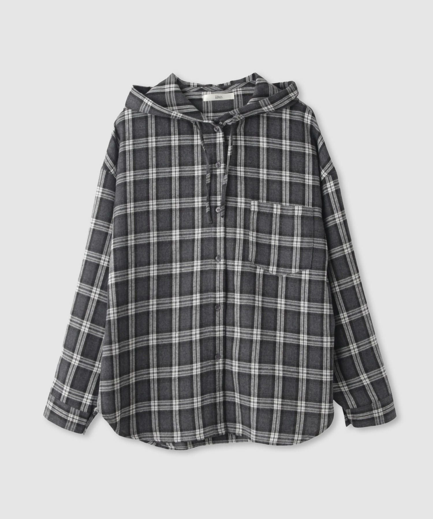 Idnes フードネルチェックシャツ レディース