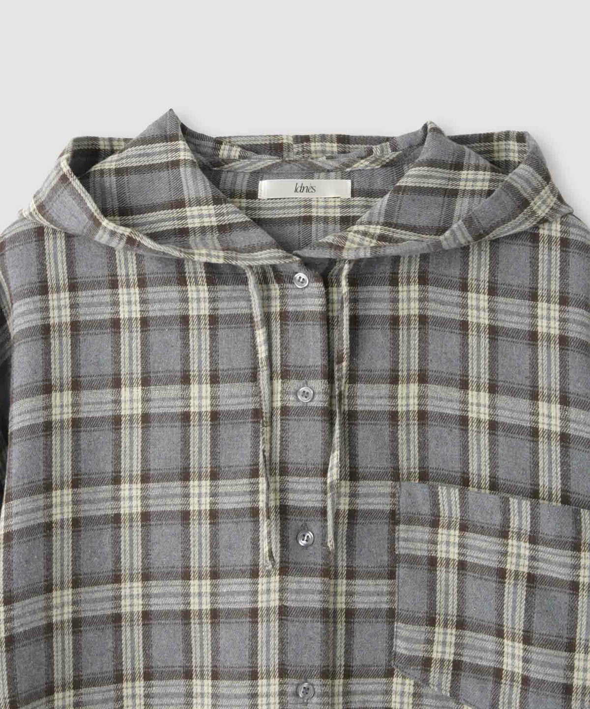 Idnes フードネルチェックシャツ レディース