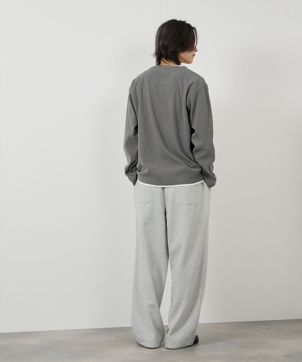 NAVY ピーチ鹿の子キーネックレイヤー長袖Tシャツ メンズ