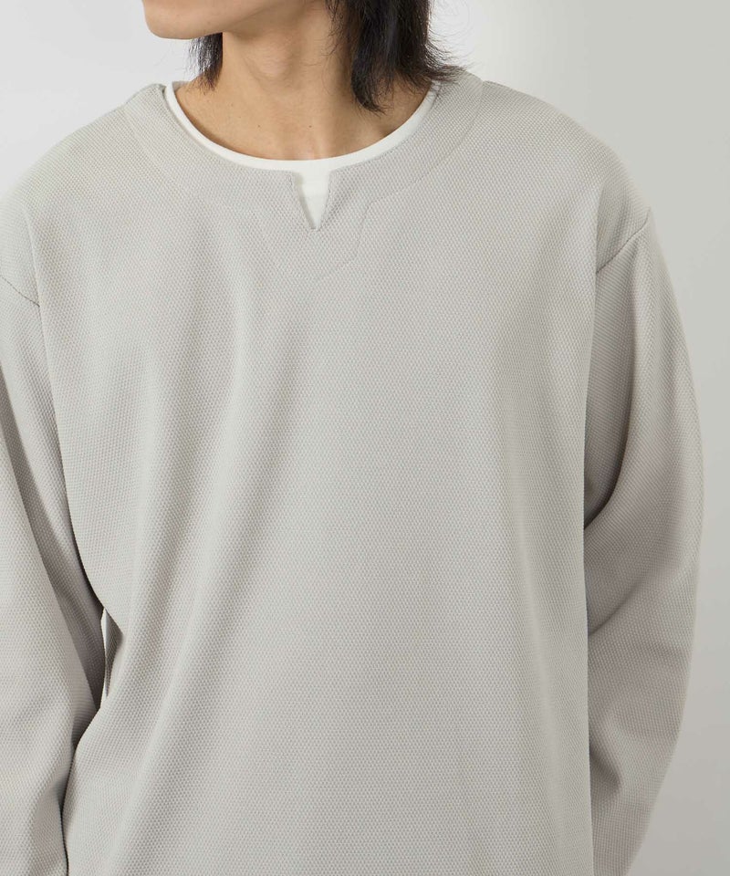 NAVY ピーチ鹿の子キーネックレイヤー長袖Tシャツ メンズ商品画像-10