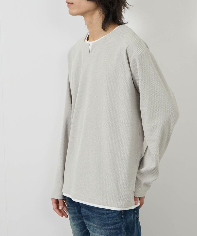 NAVY ピーチ鹿の子キーネックレイヤー長袖Tシャツ メンズ商品画像-11