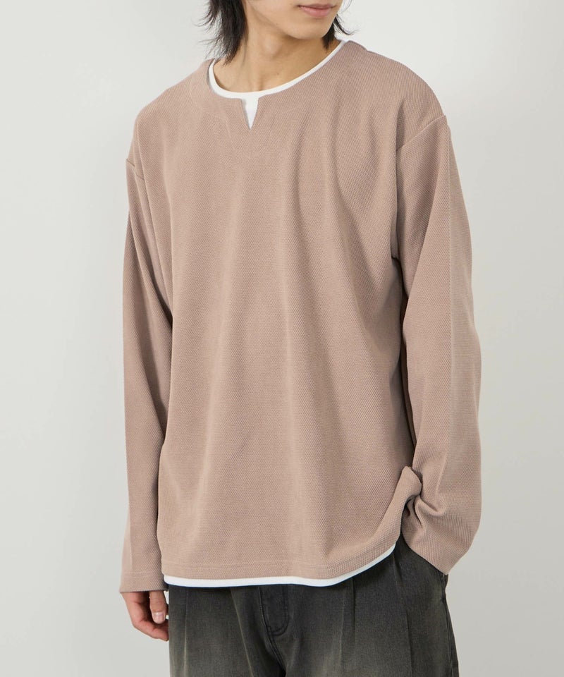 NAVY ピーチ鹿の子キーネックレイヤー長袖Tシャツ メンズ商品画像-14